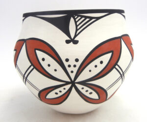 Acoma small handmade and hand painted polychrome butterfly design jar by David Antonio