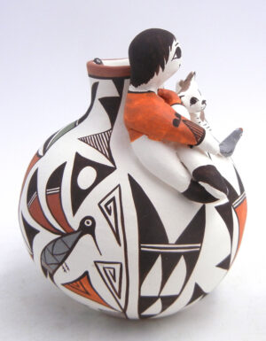 Acoma Judy Lewis Small Polychrome Handmade and Hand Painted Jar with Boy and Animals