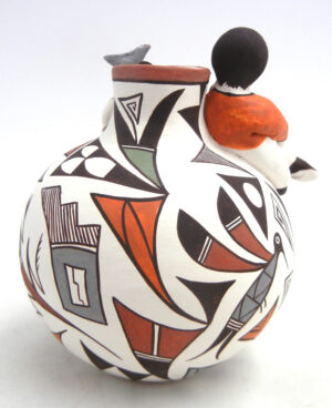 Acoma Judy Lewis Small Polychrome Handmade and Hand Painted Jar with Boy and Animals