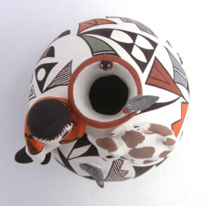 Acoma Judy Lewis Small Polychrome Handmade and Hand Painted Jar with Boy and Animals