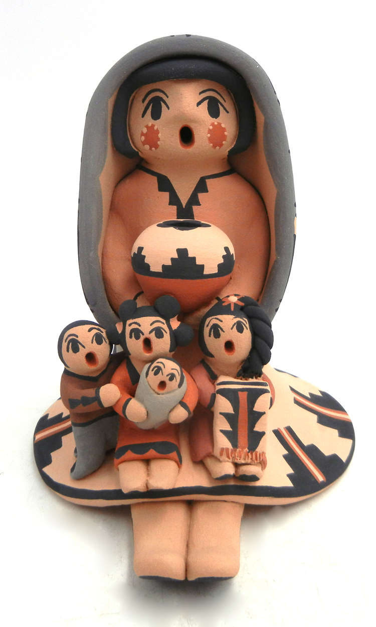 Jemez handmade seated storyteller figurine with four children by Chrislyn Fragua