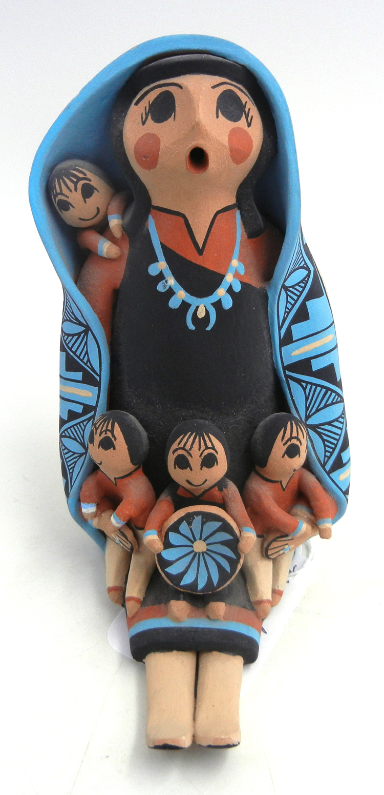 Jemez handmade and hand painted seated storyteller figurine with four children by Mary Lucero