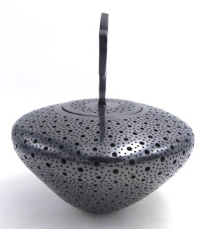 Mata Ortiz Mariano Quezada Handmade Polished Black Dotted Jar with Kokopelli Lid