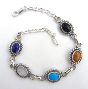 Navajo multi-stone and sterling silver link bracelet