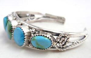 Navajo Mike Thomas Jr. Turquoise and Sterling Silver Row Cuff Bracelet