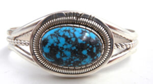 Navajo turquoise and sterling silver cuff bracelet by Walter Vandever