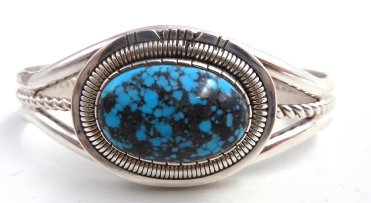 Navajo turquoise and sterling silver cuff bracelet by Walter Vandever