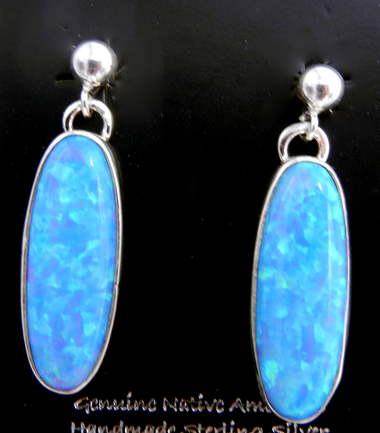 Navajo blue lap opal and sterling silver post dangle earrings