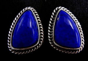 Navajo lapis and sterling silver post earrings