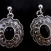 Navajo small sterling silver and onyx post dangle earrings