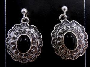 Navajo small sterling silver and onyx post dangle earrings