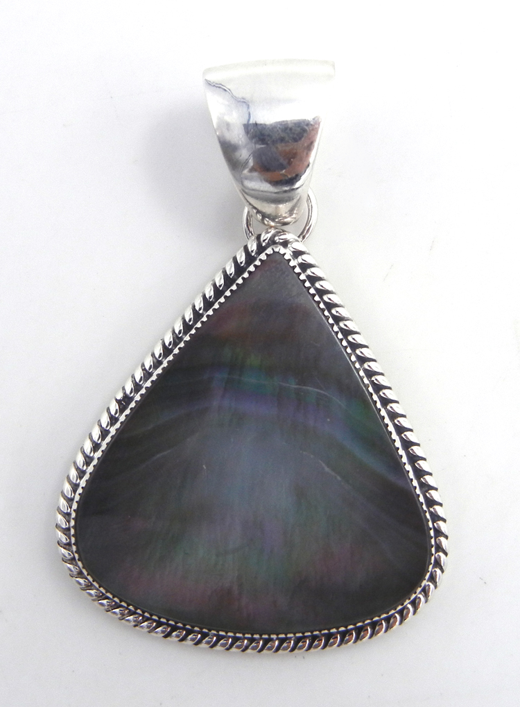 Navajo wide tear drop shaped labradorite and sterling silver pendant