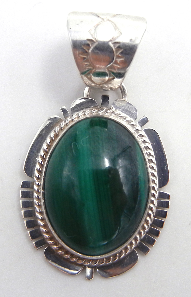 Navajo small malachite and sterling silver pendant