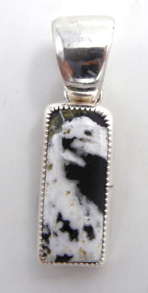 Navajo small rectangular White Buffalo and sterling silver pendant