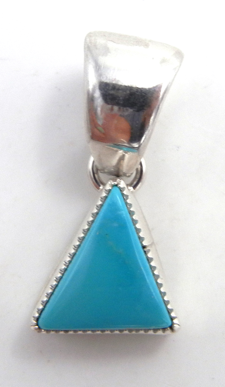 Navajo small triangular turquoise and sterling silver pendant