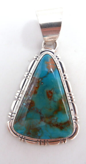 Navajo triangular blue-green turquoise and sterling silver pendant