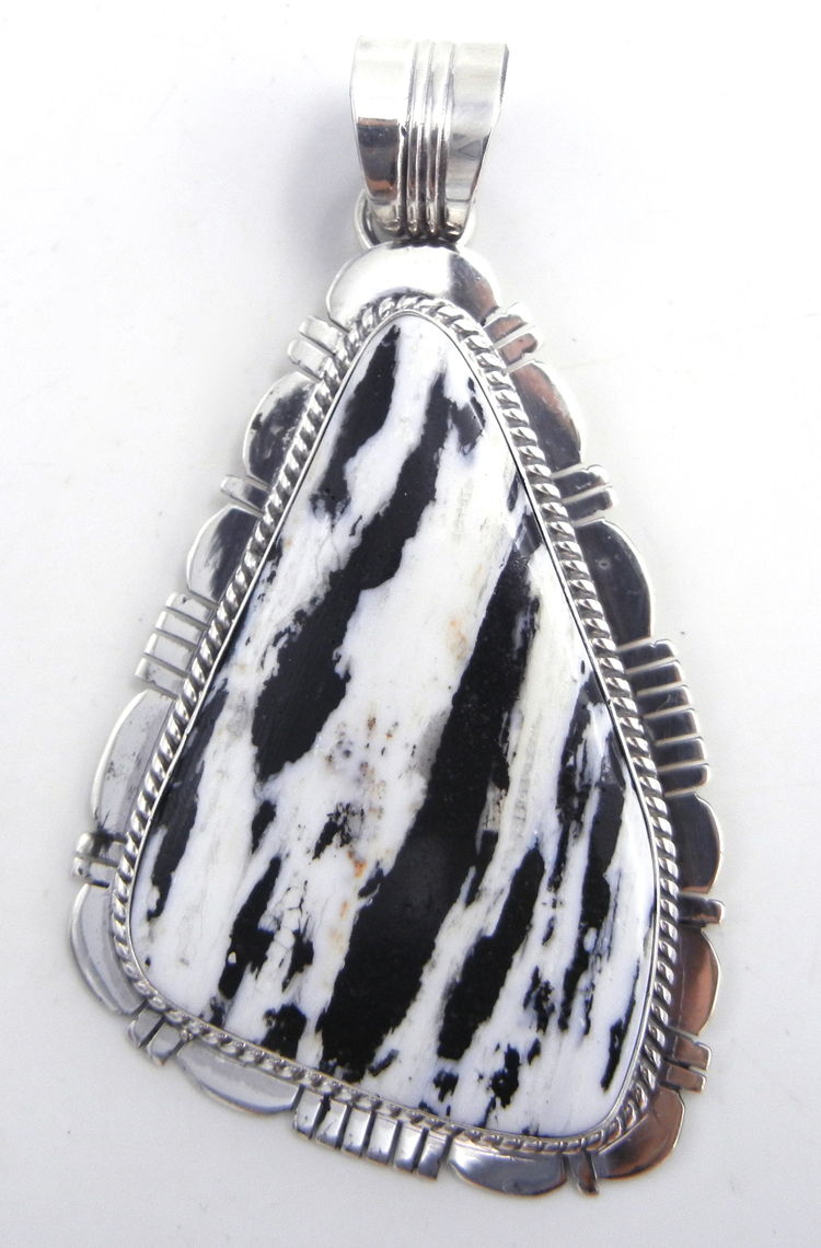 Navajo large white buffalo and sterling silver pendant by Will Denetdale.