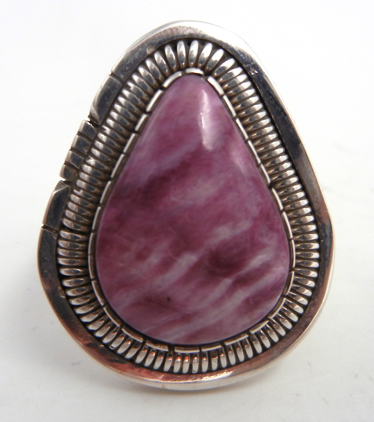 Navajo purple spiny oyster shell and sterling silver adjustable ring by Walter Vandever