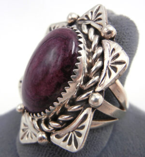 Navajo Sandra Parkett Purple Spiny Oyster Shell and Sterling Silver Ring