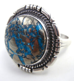 Navajo Will Denetdale Round Turquoise and Sterling Silver Ring