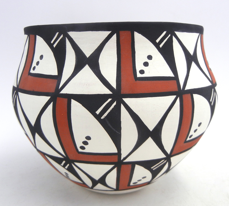 Acoma handmade and hand painted polychrome butterfly and weather patter jar by Mary Antonio