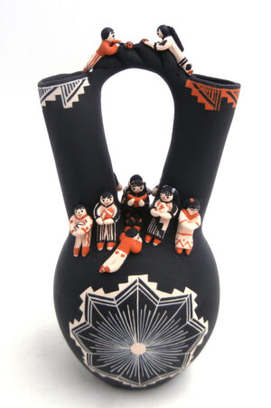 Cochiti/San Felipe Dena Suina Handmade and Hand Painted Wedding Vase with Thirteen Children and Dog