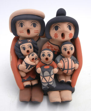 Jemez handmade seated storyteller family with four children by Chrislyn Fragua