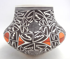 Laguna handmade and hand painted multi-pattern polychrome jar by Myron Sarracino