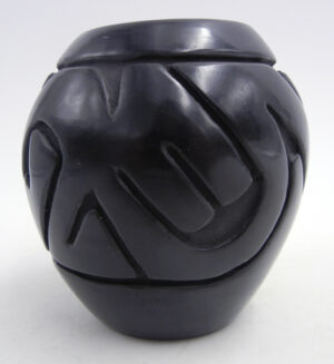 Santa Clara Stella Chavarria Small Black Etched and Polished Avanyu Jar