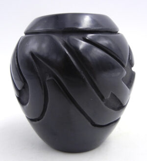 Santa Clara Stella Chavarria Small Black Etched and Polished Avanyu Jar