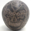Mata Ortiz Jose A Handmade and Etched Black and Buff Skull and Flower Pattern Jar - Image 3