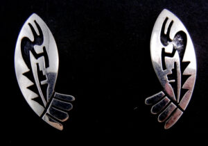 Hopi sterling silver overlay kokopelli pattern post earrings