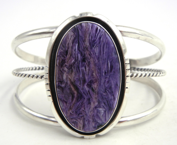 Navajo large charoite and sterling silver cuff bracelet