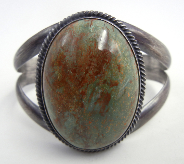 Navajo green turquoise and sterling silver cuff bracelet by Will Denetdale