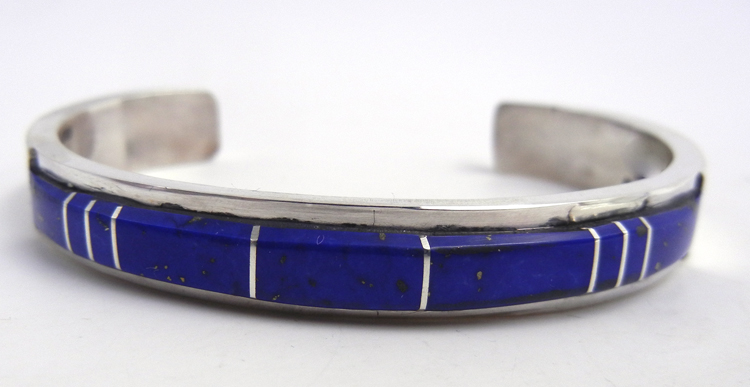 Navajo lapis and sterling silver channel inlay cuff bracelet by Kyle Yellowhair