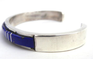 Navajo Kyle Yellowhair Lapis and Sterling Silver Channel Inlay Cuff Bracelet