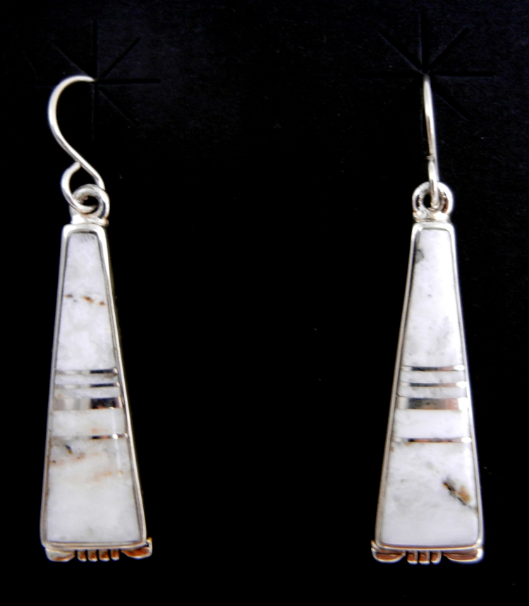 Navajo howlite and sterling silver inlay dangle earrings by Rick Tolino