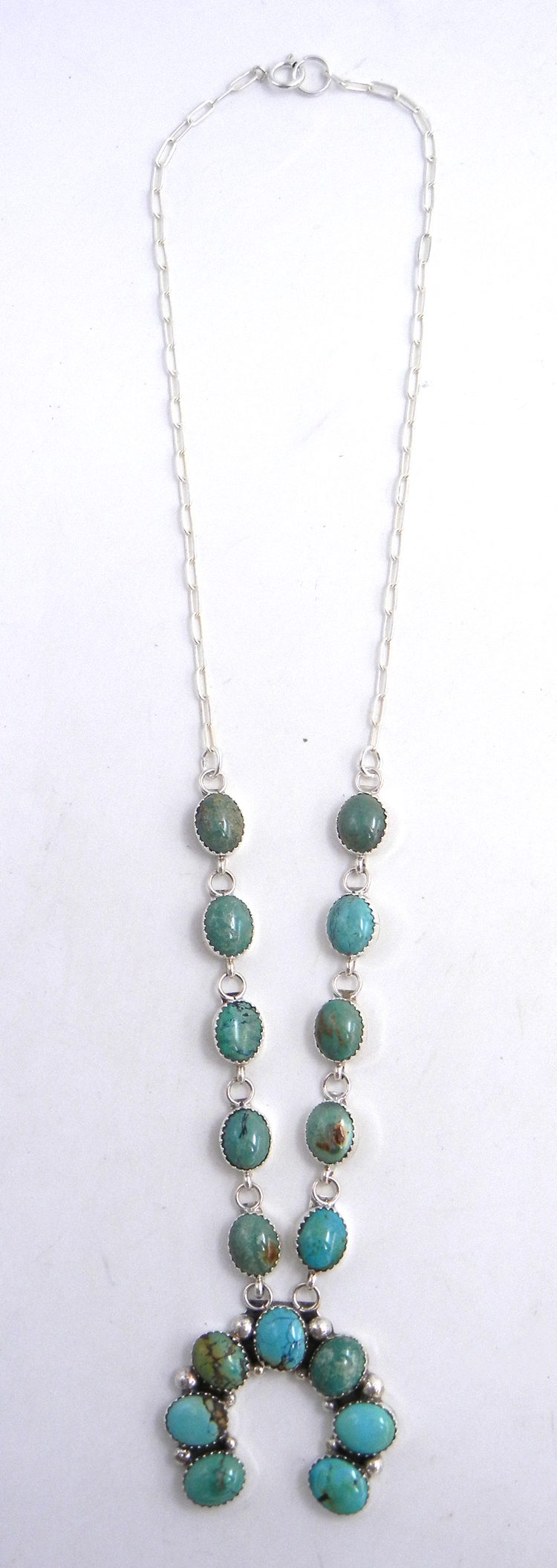 Navajo small turquoise and sterling silver naja necklace