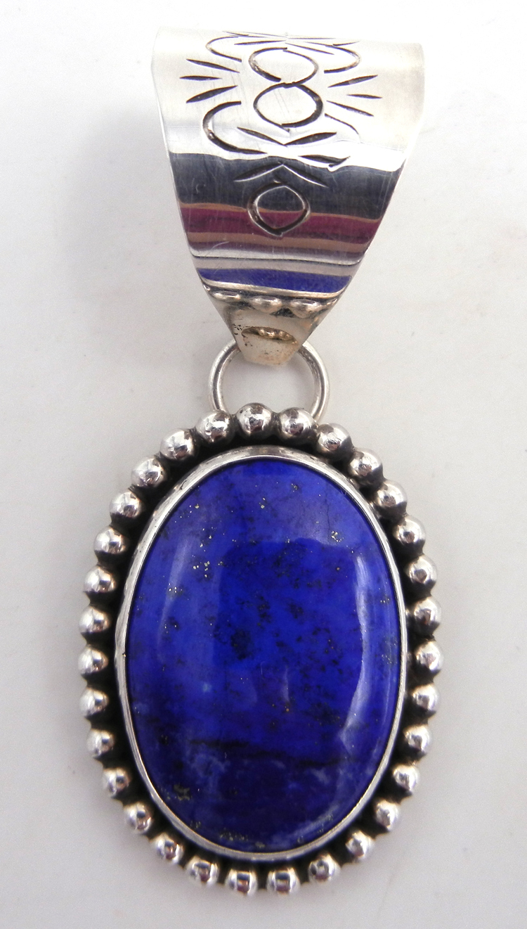 Navajo lapis and sterling silver pendant by Leonard and Racquel Hurley