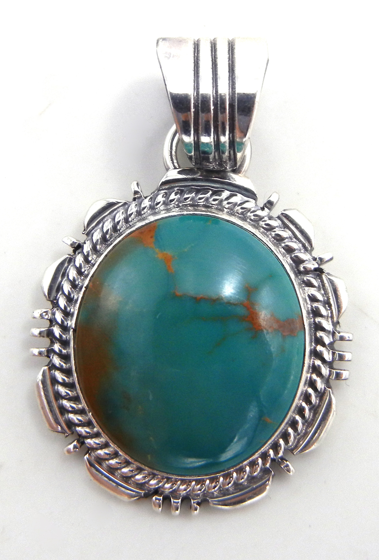 Navajo small green turquoise and sterling silver pendant by Will Denetdale