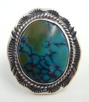 Navajo blue-green turquoise and sterling silver ring