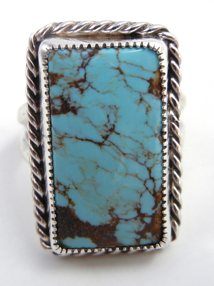 Navajo rectangular turquoise and sterling silver ring