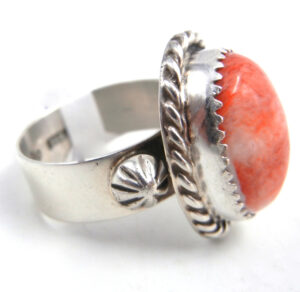 Navajo Delbert Delgarito Red Spiny Oyster Shell and Sterling Silver Ring