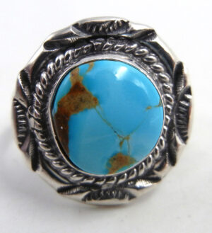 Navajo small round turquoise and sterling silver ring by Will Denetdale