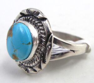 Navajo Will Denetdale Small Round Turquoise and Sterling Silver Ring