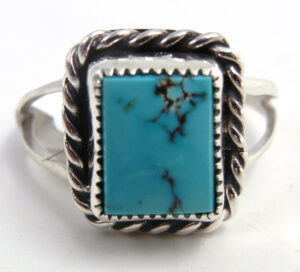 Navajo Small Square Turquoise and Sterling Silver Ring