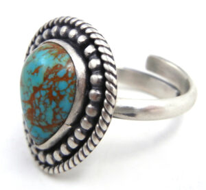 Navajo Tear Drop Shaped Turquoise and Sterling Silver Adjustable Ring