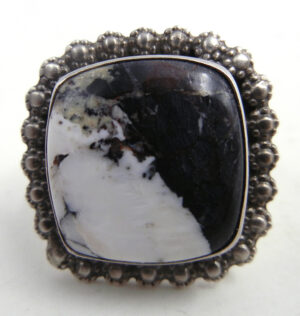 Navajo square white buffalo and sterling silver ring