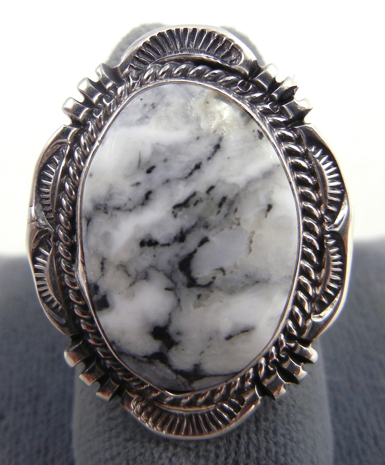 Navajo white buffalo and sterling silver ring by Will Denetdale