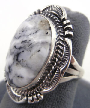 Navajo Will Denetdale White Buffalo and Sterling Silver Ring